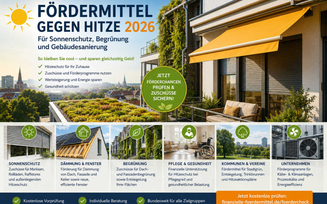 Fördermittel gegen Hitze Zuschüsse Sonnenschutz, Begrünung & Sanierung