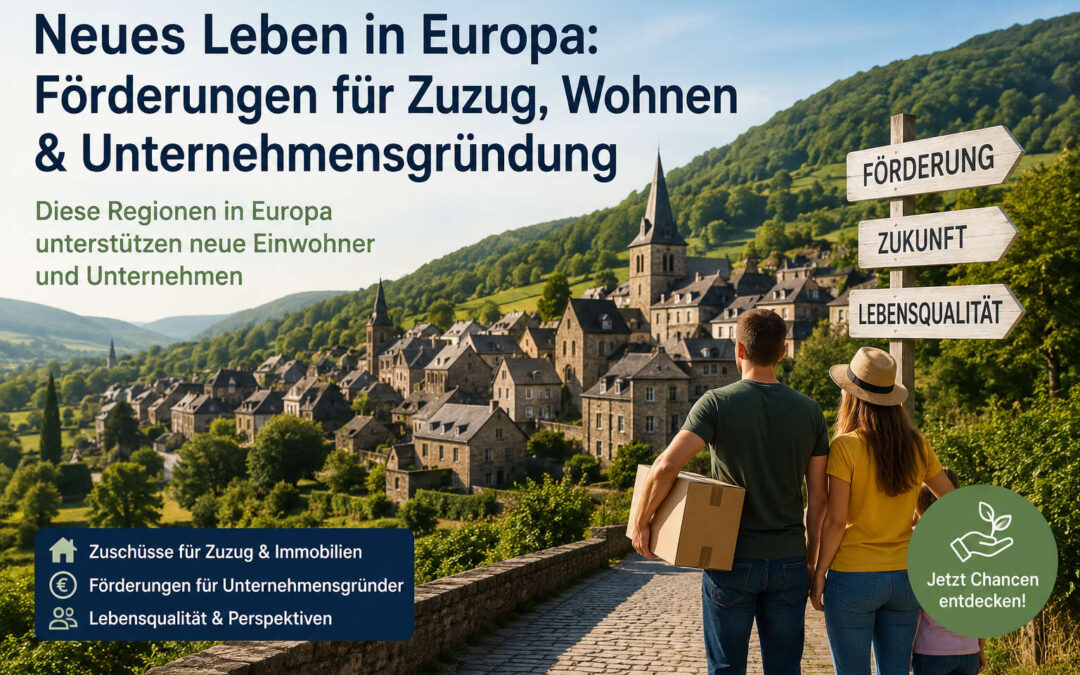 Junges Paar zieht in ein ländliches europäisches Dorf mit Fördermöglichkeiten für Wohnen und Unternehmensgründung