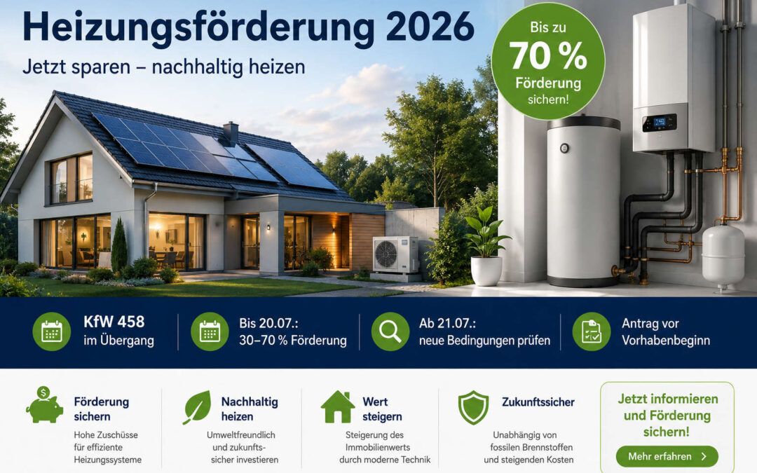 Heizungsförderung 2026 mit Wohnhaus, Wärmepumpe und Hinweisen zum KfW-Zuschuss 458