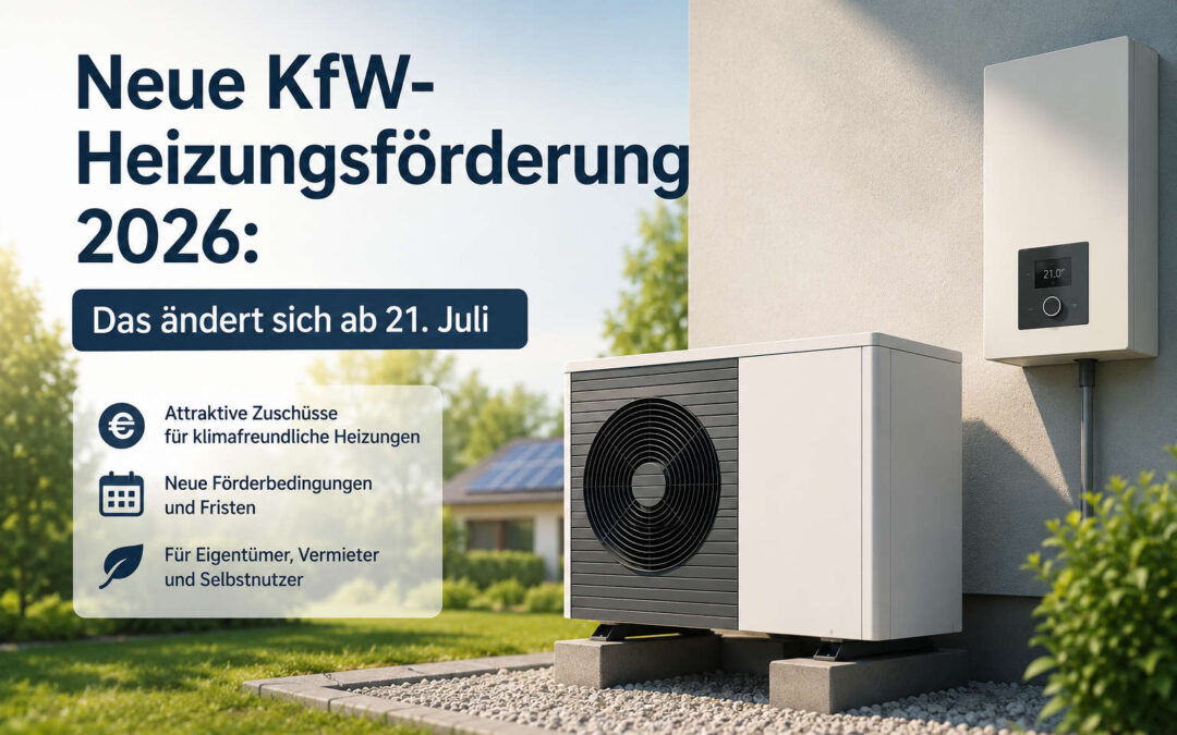 Moderne Wärmepumpe an einem Wohnhaus zur neuen KfW-Heizungsförderung 2026